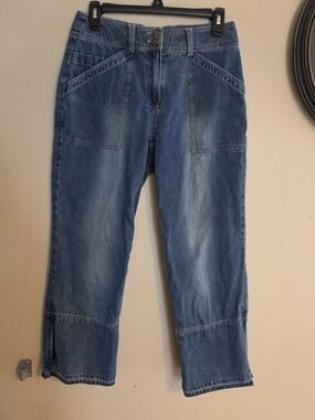 Women's Cropped Denim Utility Jeans - Medium Blue